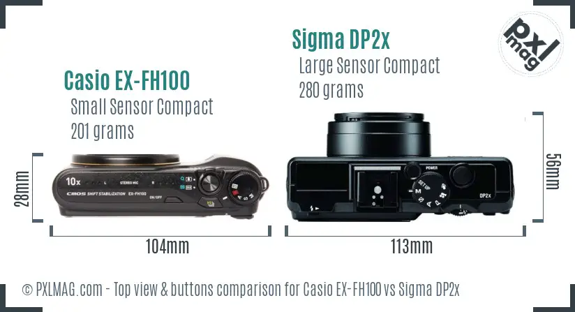 Casio EX-FH100 vs Sigma DP2x top view buttons comparison