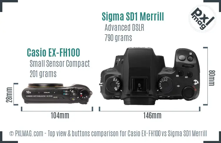 Casio EX-FH100 vs Sigma SD1 Merrill top view buttons comparison