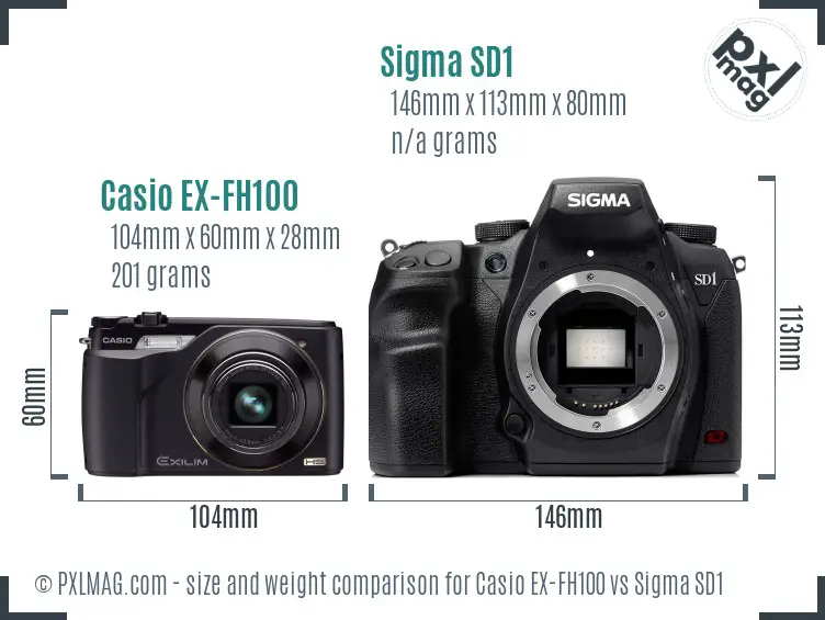 Casio EX-FH100 vs Sigma SD1 size comparison