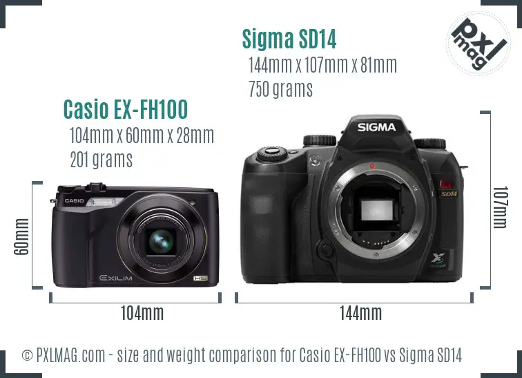 Casio EX-FH100 vs Sigma SD14 size comparison