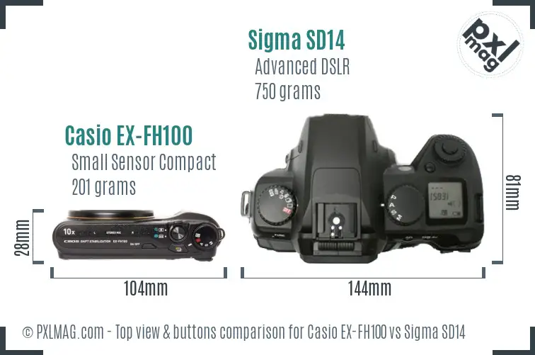 Casio EX-FH100 vs Sigma SD14 top view buttons comparison