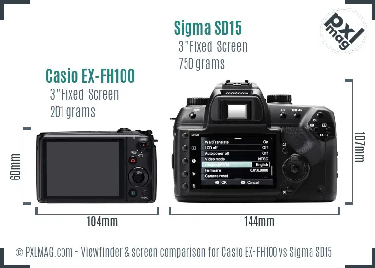 Casio EX-FH100 vs Sigma SD15 Screen and Viewfinder comparison