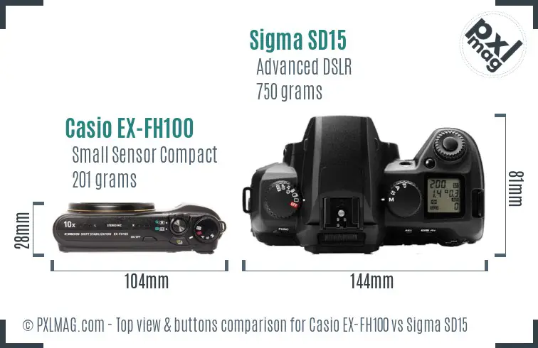 Casio EX-FH100 vs Sigma SD15 top view buttons comparison