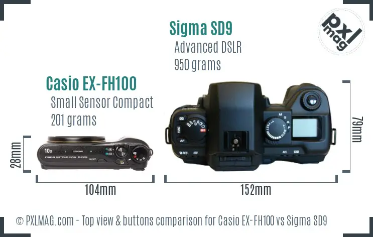 Casio EX-FH100 vs Sigma SD9 top view buttons comparison