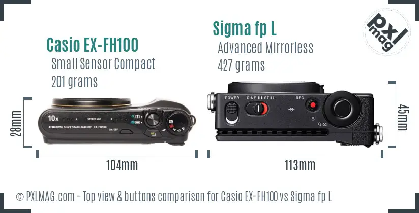 Casio EX-FH100 vs Sigma fp L top view buttons comparison