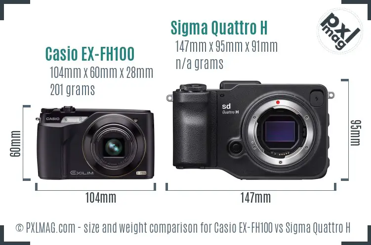 Casio EX-FH100 vs Sigma Quattro H size comparison