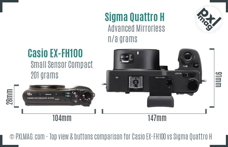 Casio EX-FH100 vs Sigma Quattro H top view buttons comparison