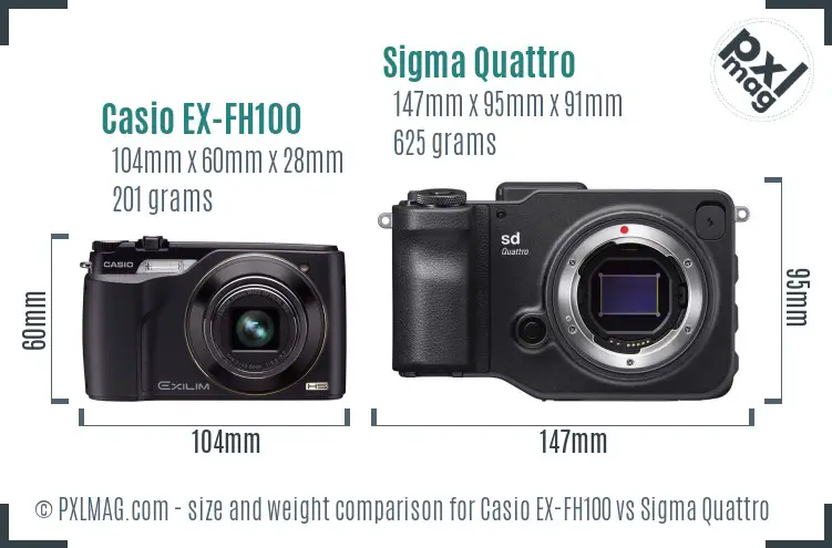 Casio EX-FH100 vs Sigma Quattro size comparison