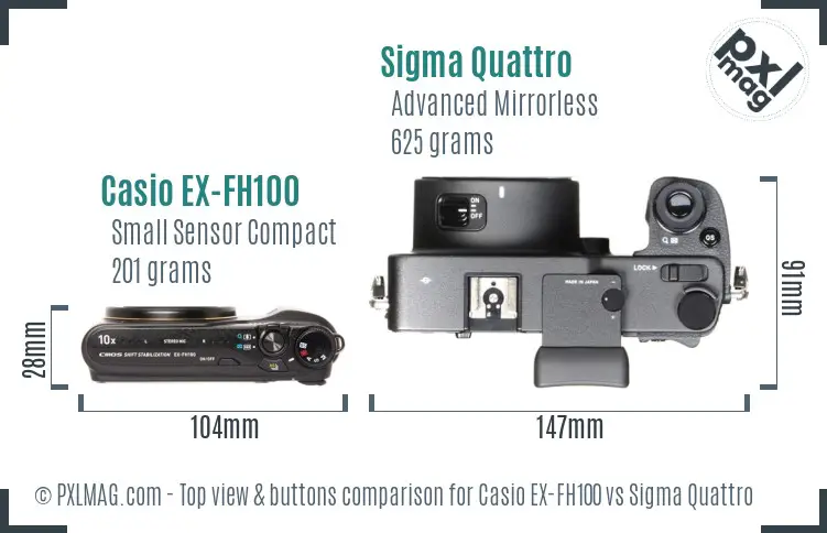 Casio EX-FH100 vs Sigma Quattro top view buttons comparison