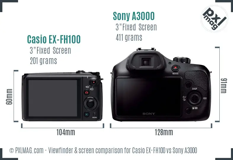 Casio EX-FH100 vs Sony A3000 Screen and Viewfinder comparison