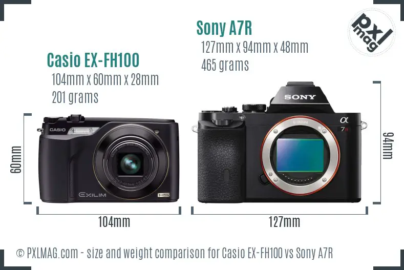 Casio EX-FH100 vs Sony A7R size comparison Casio EX-FH100 vs Sony A7R size comparison