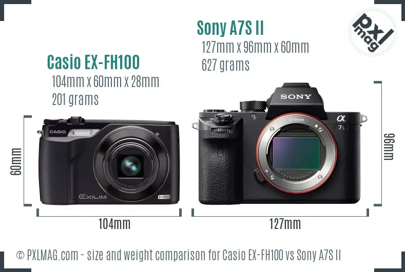 Casio EX-FH100 vs Sony A7S II size comparison