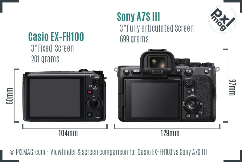 Casio EX-FH100 vs Sony A7S III Screen and Viewfinder comparison