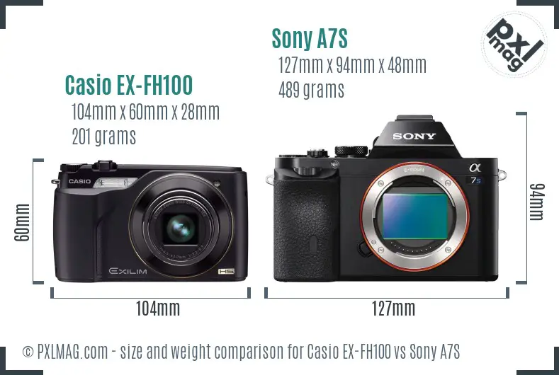 Casio EX-FH100 vs Sony A7S size comparison