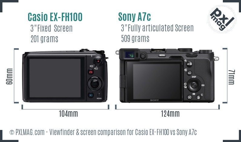 Casio EX-FH100 vs Sony A7c Screen and Viewfinder comparison
