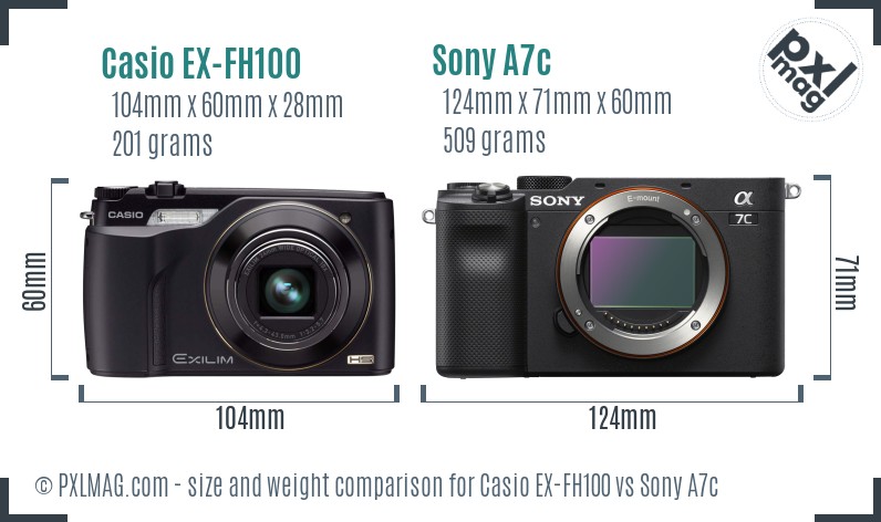 Casio EX-FH100 vs Sony A7c size comparison Casio EX-FH100 vs Sony A7c size comparison