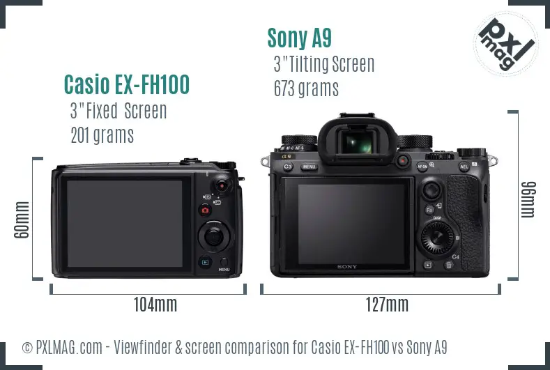 Casio EX-FH100 vs Sony A9 Screen and Viewfinder comparison