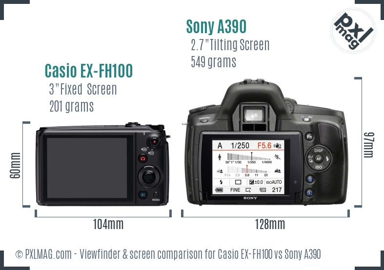 Casio EX-FH100 vs Sony A390 Screen and Viewfinder comparison