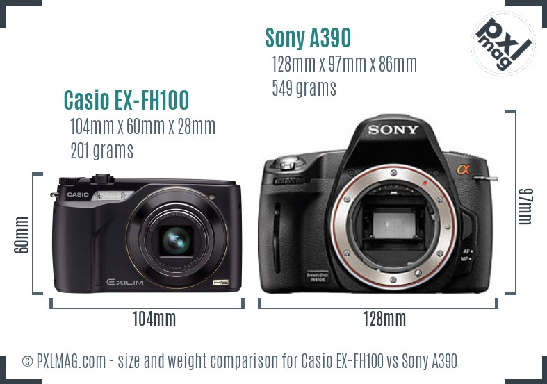 Casio EX-FH100 vs Sony A390 size comparison