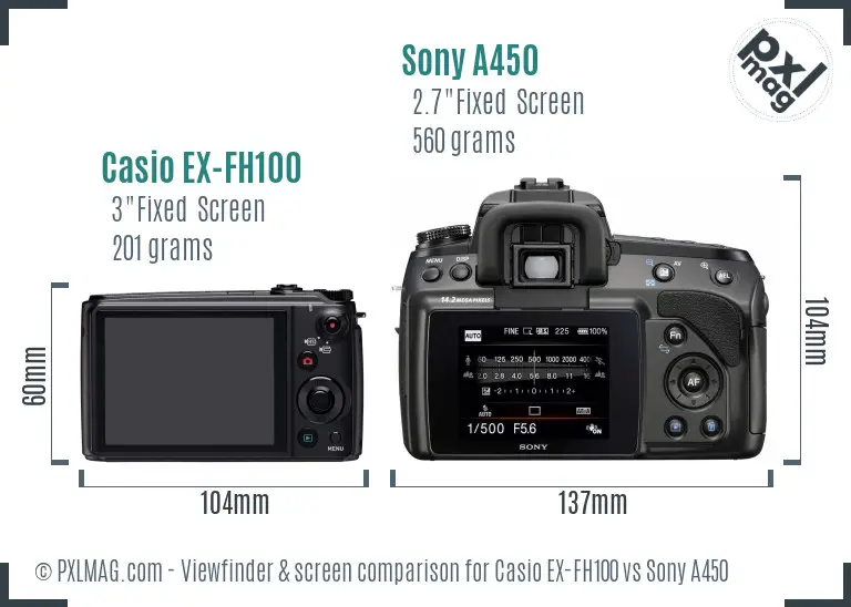 Casio EX-FH100 vs Sony A450 Screen and Viewfinder comparison