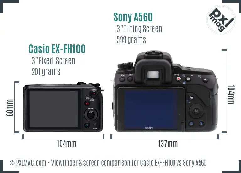 Casio EX-FH100 vs Sony A560 Screen and Viewfinder comparison