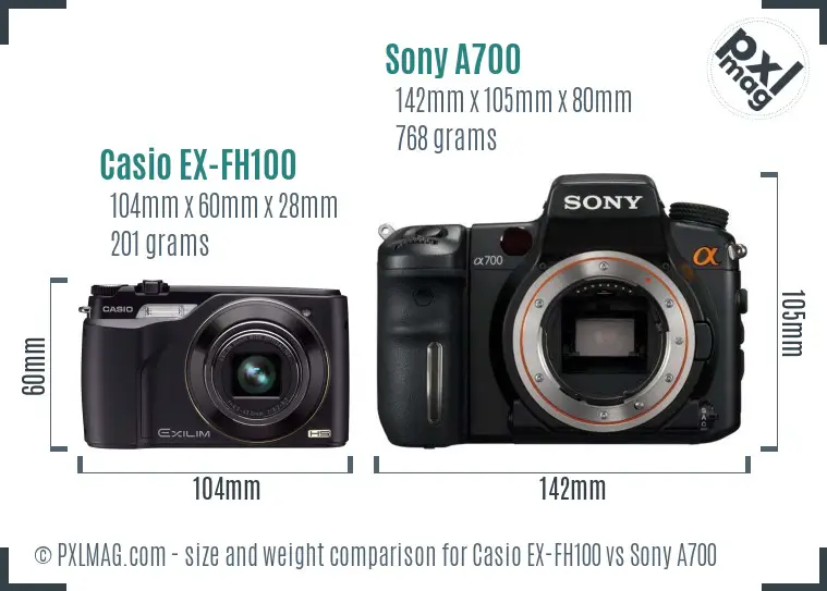 Casio EX-FH100 vs Sony A700 size comparison