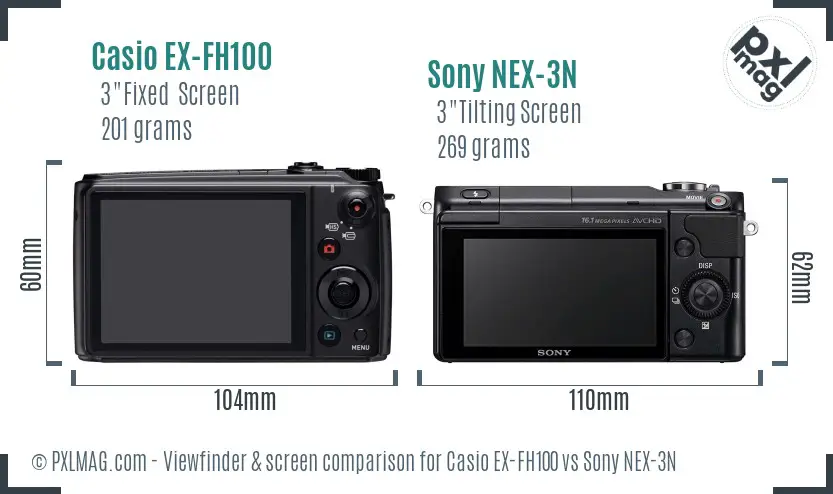 Casio EX-FH100 vs Sony NEX-3N Screen and Viewfinder comparison