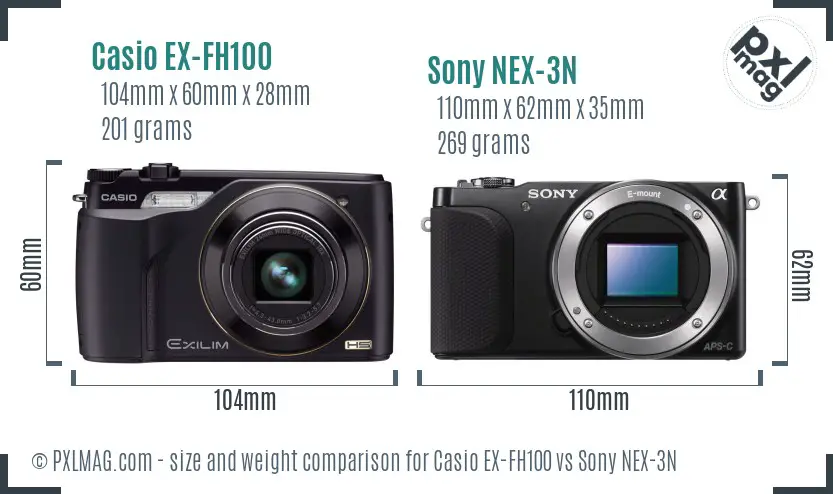 Casio EX-FH100 vs Sony NEX-3N size comparison
