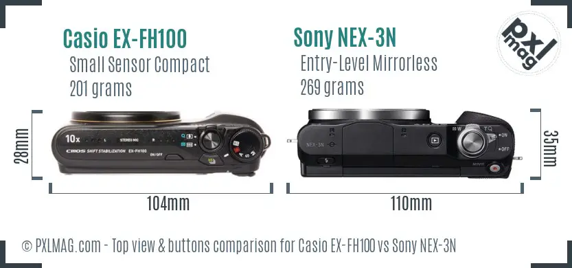 Casio EX-FH100 vs Sony NEX-3N top view buttons comparison