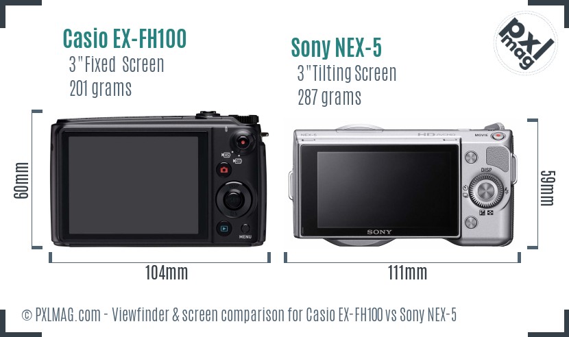 Casio EX-FH100 vs Sony NEX-5 Screen and Viewfinder comparison