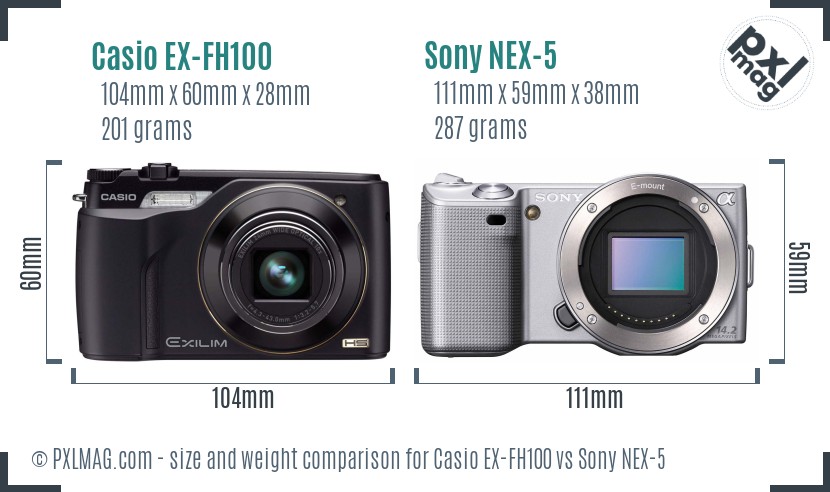 Casio EX-FH100 vs Sony NEX-5 size comparison