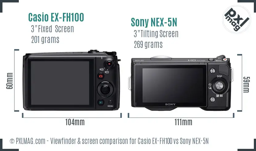 Casio EX-FH100 vs Sony NEX-5N Screen and Viewfinder comparison