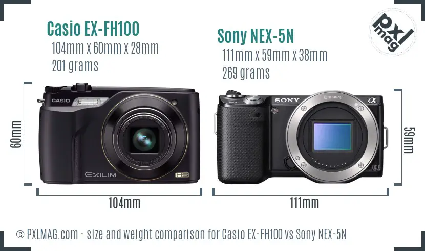 Casio EX-FH100 vs Sony NEX-5N size comparison