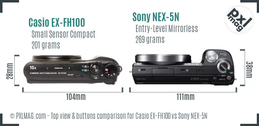 Casio EX-FH100 vs Sony NEX-5N top view buttons comparison