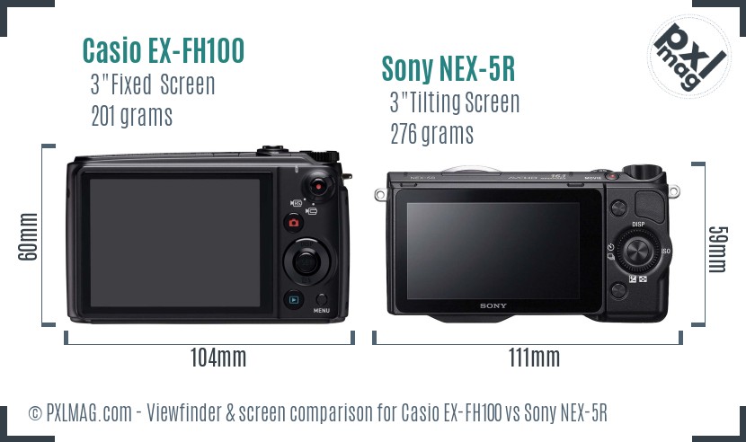 Casio EX-FH100 vs Sony NEX-5R Screen and Viewfinder comparison