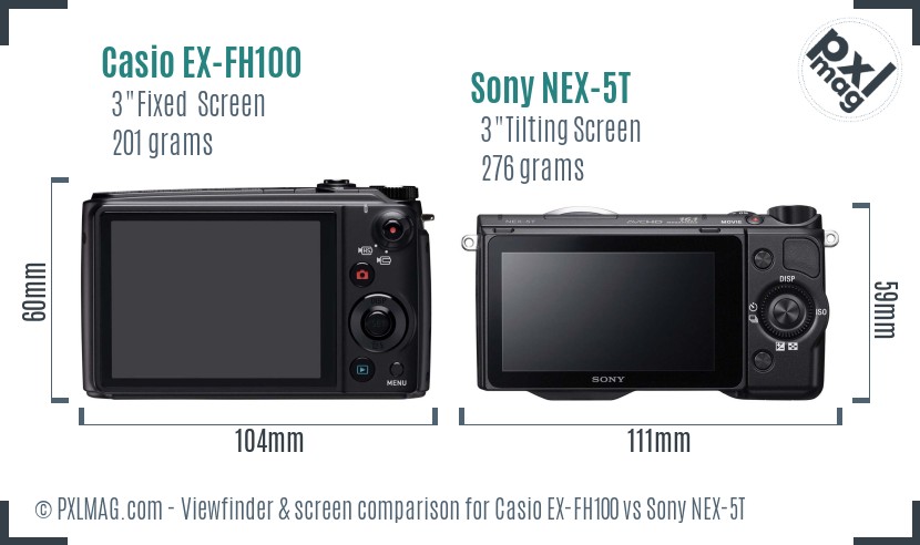Casio EX-FH100 vs Sony NEX-5T Screen and Viewfinder comparison
