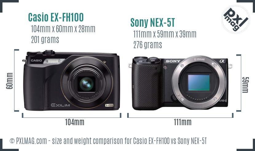 Casio EX-FH100 vs Sony NEX-5T size comparison