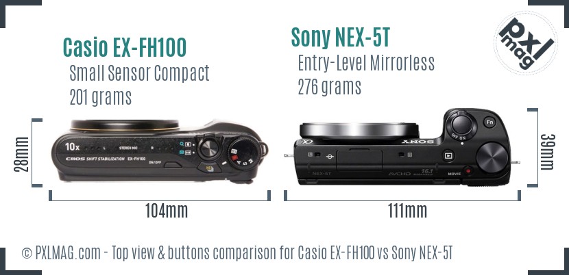 Casio EX-FH100 vs Sony NEX-5T top view buttons comparison