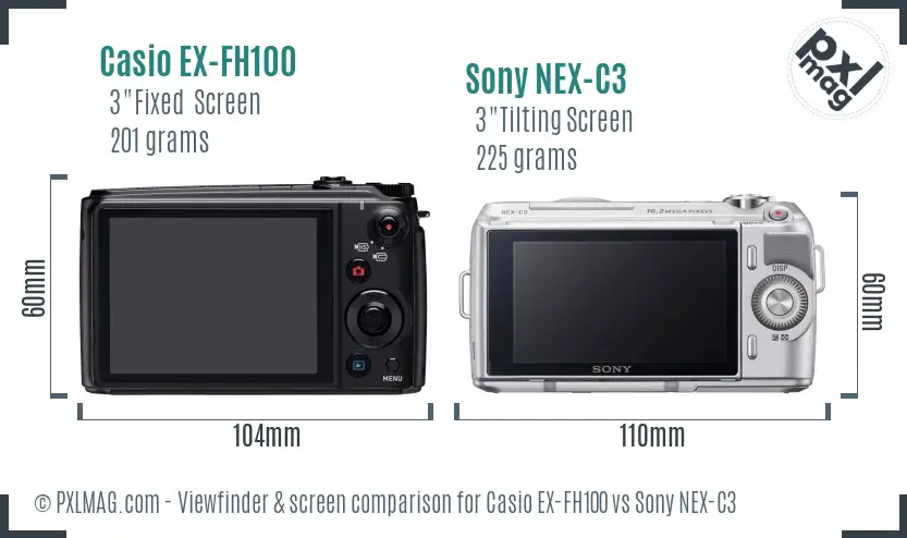 Casio EX-FH100 vs Sony NEX-C3 Screen and Viewfinder comparison