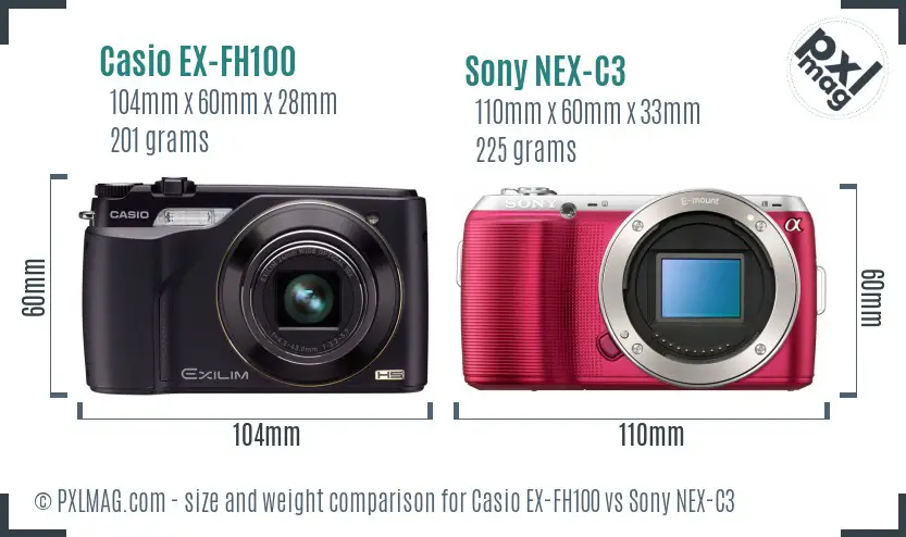 Casio EX-FH100 vs Sony NEX-C3 size comparison