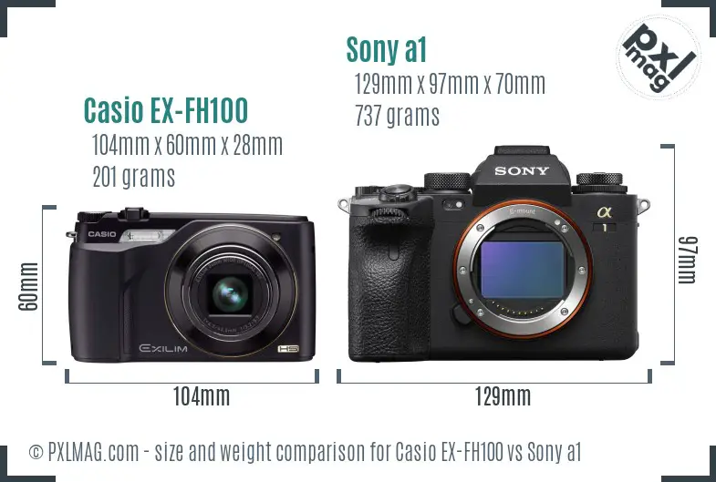 Casio EX-FH100 vs Sony a1 size comparison