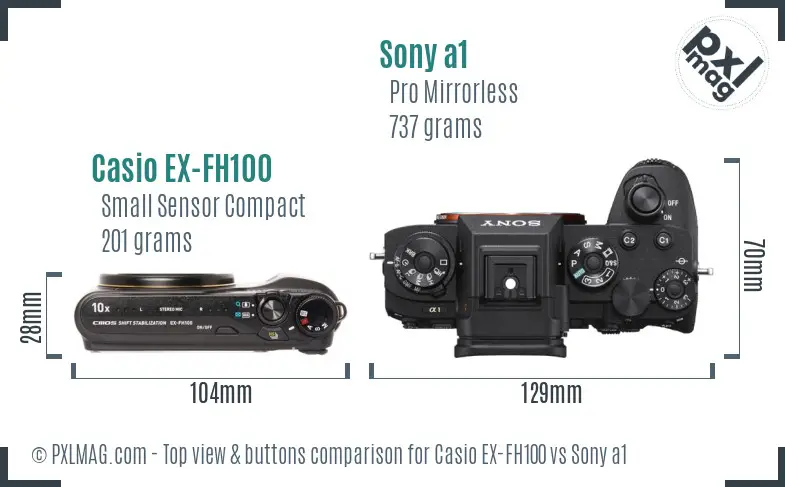Casio EX-FH100 vs Sony a1 top view buttons comparison