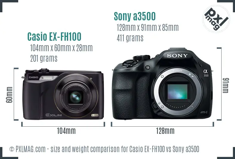 Casio EX-FH100 vs Sony a3500 size comparison Casio EX-FH100 vs Sony a3500 size comparison