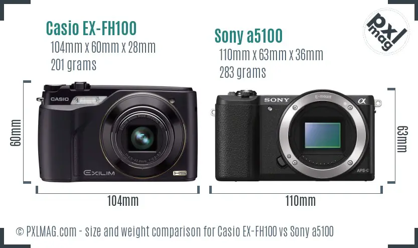 Casio EX-FH100 vs Sony a5100 size comparison