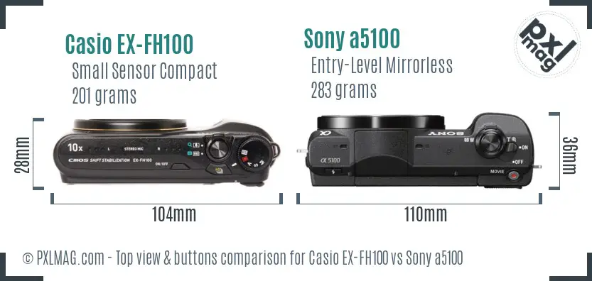 Casio EX-FH100 vs Sony a5100 top view buttons comparison