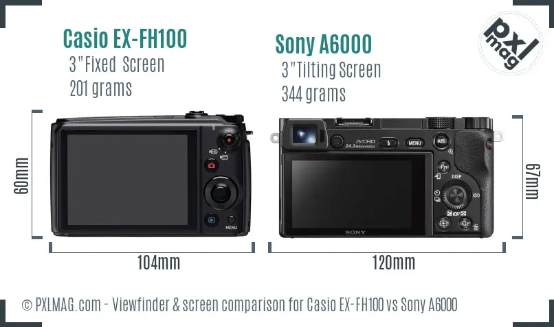 Casio EX-FH100 vs Sony A6000 Screen and Viewfinder comparison