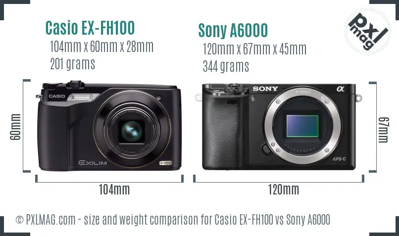 Casio EX-FH100 vs Sony A6000 size comparison
