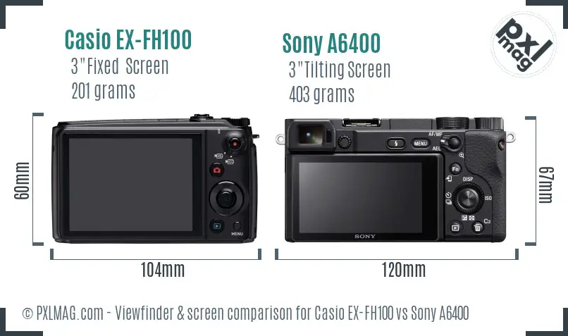 Casio EX-FH100 vs Sony A6400 Screen and Viewfinder comparison