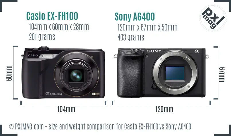 Casio EX-FH100 vs Sony A6400 size comparison