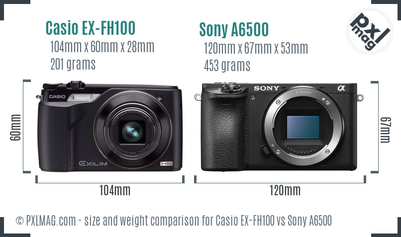 Casio EX-FH100 vs Sony A6500 size comparison